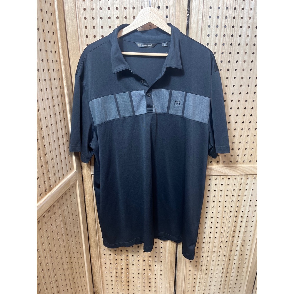 TravisMathew Men 3XL Black Grey Striped Performance Golf Polo Shirt Short Sleeve